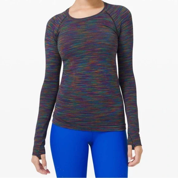 Lululemon Swiftly Tech Long Sleeve 2.0 Black/Rainbow Multi 4/Extra Small Run Top - Picture 4 of 15